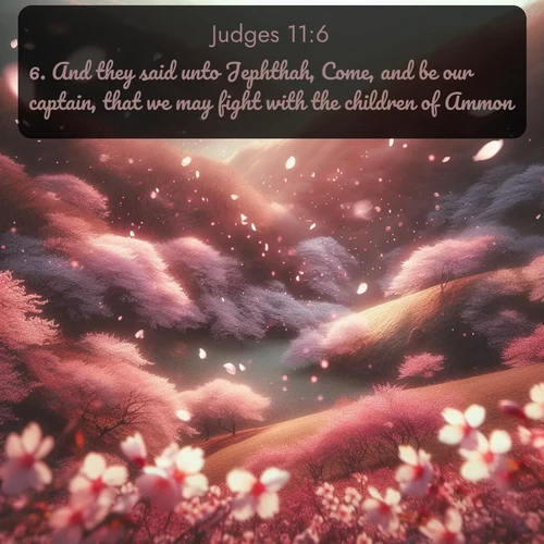 citation biblique : 6. And they said unto Jephthah, Come, and be our captain, that we may fight with the children of Ammon.
 sur fond image nature