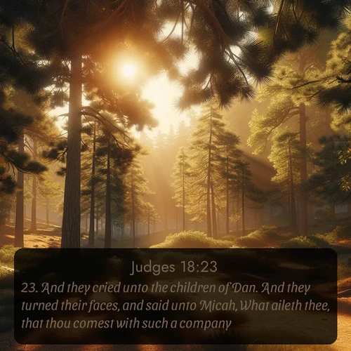 citation biblique : 23. And they cried unto the children of Dan. And they turned their faces, and said unto Micah, What aileth thee, that thou comest with such a company?
 sur fond image nature