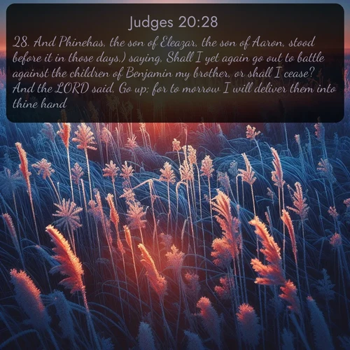 citation biblique : 28. And Phinehas, the son of Eleazar, the son of Aaron, stood before it in those days,) saying, Shall I yet again go out to battle against the children of Benjamin my brother, or shall I cease? And the LORD said, Go up; for to morrow I will deliver them into thine hand.
 sur fond image nature