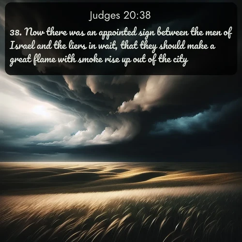 citation biblique : 38. Now there was an appointed sign between the men of Israel and the liers in wait, that they should make a great flame with smoke rise up out of the city.
 sur fond image nature
