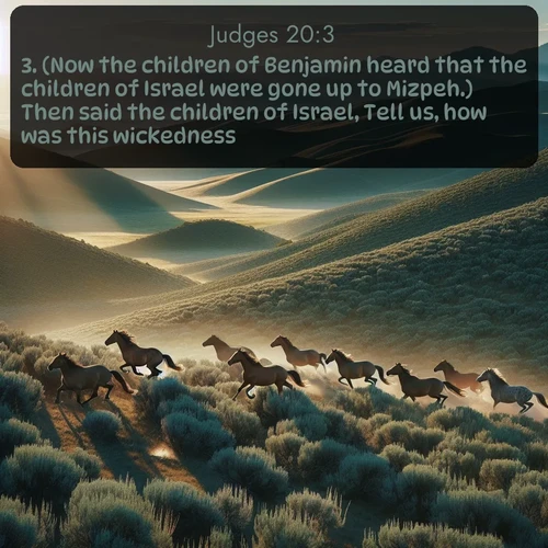 citation biblique : 3. (Now the children of Benjamin heard that the children of Israel were gone up to Mizpeh.) Then said the children of Israel, Tell us, how was this wickedness?
 sur fond image nature