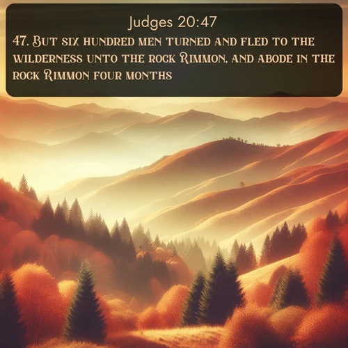 citation biblique : 47. But six hundred men turned and fled to the wilderness unto the rock Rimmon, and abode in the rock Rimmon four months.
 sur fond image nature