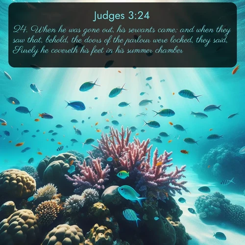 citation biblique : 24. When he was gone out, his servants came; and when they saw that, behold, the doors of the parlour were locked, they said, Surely he covereth his feet in his summer chamber.
 sur fond image nature