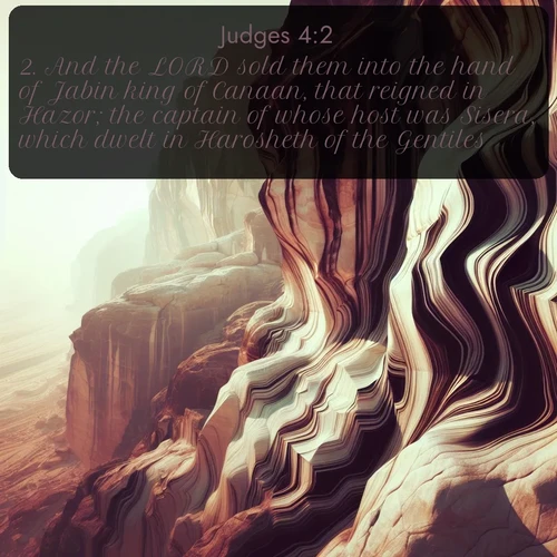 citation biblique : 2. And the LORD sold them into the hand of Jabin king of Canaan, that reigned in Hazor; the captain of whose host was Sisera, which dwelt in Harosheth of the Gentiles.
 sur fond image nature