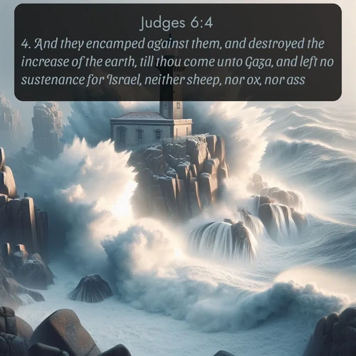 citation biblique : 4. And they encamped against them, and destroyed the increase of the earth, till thou come unto Gaza, and left no sustenance for Israel, neither sheep, nor ox, nor ass.
 sur fond image nature