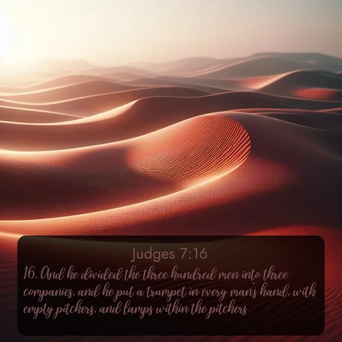 citation biblique : 16. And he divided the three hundred men into three companies, and he put a trumpet in every man&#039;s hand, with empty pitchers, and lamps within the pitchers.
 sur fond image nature