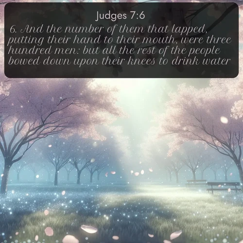 citation biblique : 6. And the number of them that lapped, putting their hand to their mouth, were three hundred men: but all the rest of the people bowed down upon their knees to drink water.
 sur fond image nature