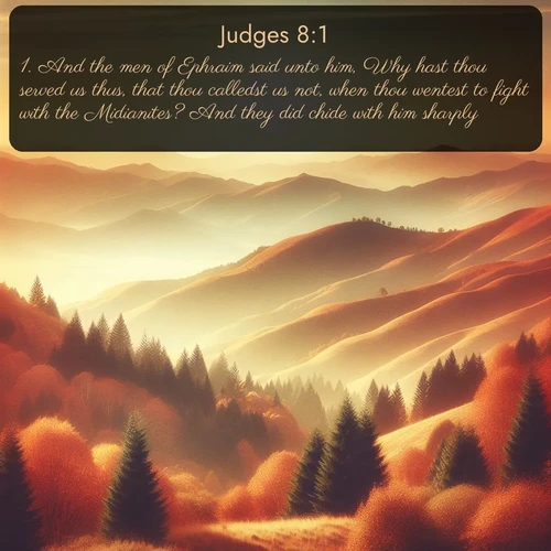 citation biblique : 1. And the men of Ephraim said unto him, Why hast thou served us thus, that thou calledst us not, when thou wentest to fight with the Midianites? And they did chide with him sharply.
 sur fond image nature