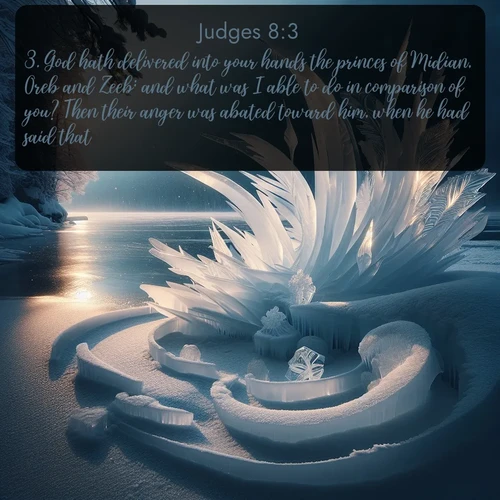 citation biblique : 3. God hath delivered into your hands the princes of Midian, Oreb and Zeeb: and what was I able to do in comparison of you? Then their anger was abated toward him, when he had said that.
 sur fond image nature