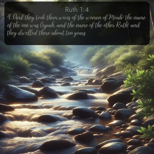 citation biblique : 4. And they took them wives of the women of Moab; the name of the one was Orpah, and the name of the other Ruth: and they dwelled there about ten years.
 sur fond image nature