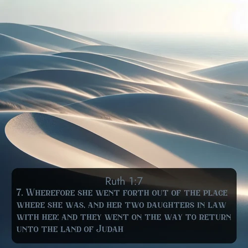 citation biblique : 7. Wherefore she went forth out of the place where she was, and her two daughters in law with her; and they went on the way to return unto the land of Judah.
 sur fond image nature