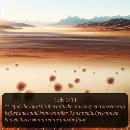 citation biblique : 14. And she lay at his feet until the morning: and she rose up before one could know another. And he said, Let it not be known that a woman came into the floor.
 sur fond image nature