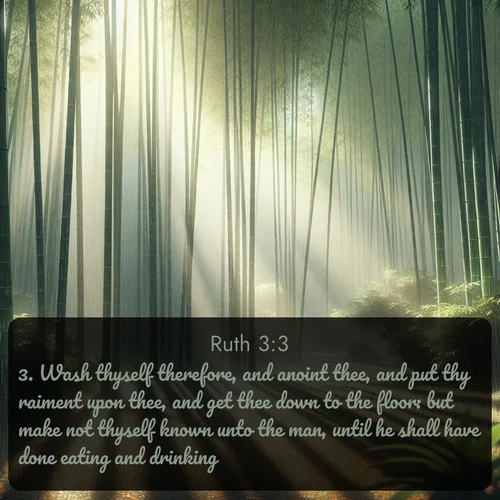 citation biblique : 3. Wash thyself therefore, and anoint thee, and put thy raiment upon thee, and get thee down to the floor: but make not thyself known unto the man, until he shall have done eating and drinking.
 sur fond image nature