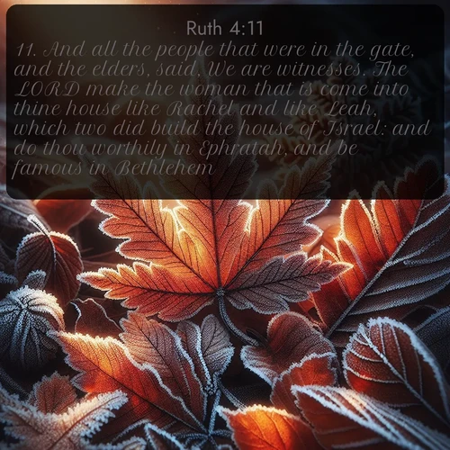 citation biblique : 11. And all the people that were in the gate, and the elders, said, We are witnesses. The LORD make the woman that is come into thine house like Rachel and like Leah, which two did build the house of Israel: and do thou worthily in Ephratah, and be famous in Bethlehem:
 sur fond image nature