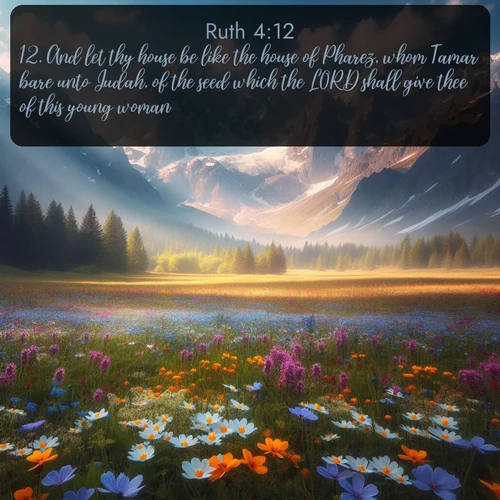 citation biblique : 12. And let thy house be like the house of Pharez, whom Tamar bare unto Judah, of the seed which the LORD shall give thee of this young woman.
 sur fond image nature