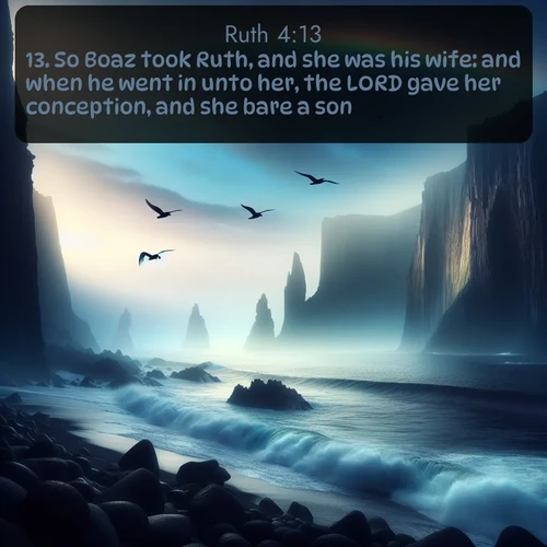citation biblique : 13. So Boaz took Ruth, and she was his wife: and when he went in unto her, the LORD gave her conception, and she bare a son.
 sur fond image nature