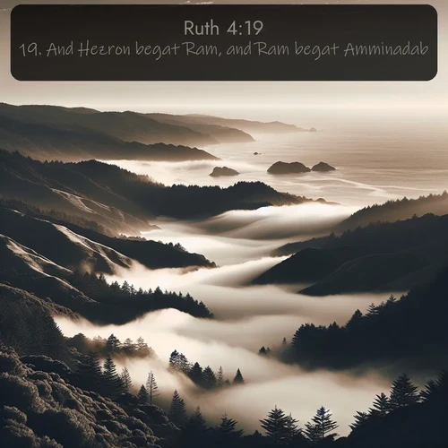 citation biblique : 19. And Hezron begat Ram, and Ram begat Amminadab,
 sur fond image nature