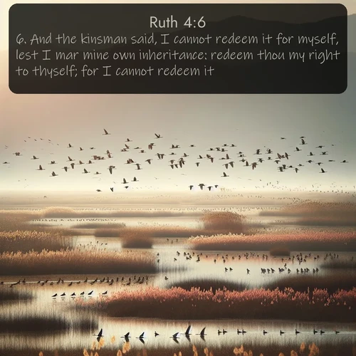 citation biblique : 6. And the kinsman said, I cannot redeem it for myself, lest I mar mine own inheritance: redeem thou my right to thyself; for I cannot redeem it.
 sur fond image nature