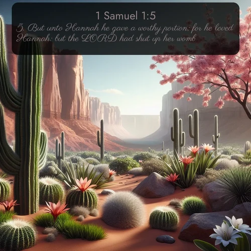 citation biblique : 5. But unto Hannah he gave a worthy portion; for he loved Hannah: but the LORD had shut up her womb.
 sur fond image nature