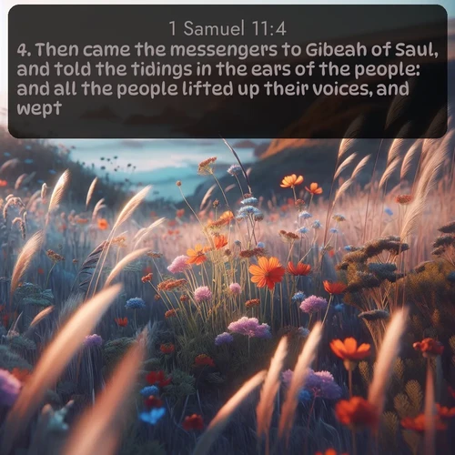 citation biblique : 4. Then came the messengers to Gibeah of Saul, and told the tidings in the ears of the people: and all the people lifted up their voices, and wept.
 sur fond image nature