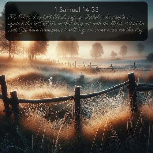 citation biblique : 33. Then they told Saul, saying, Behold, the people sin against the LORD, in that they eat with the blood. And he said, Ye have transgressed: roll a great stone unto me this day.
 sur fond image nature