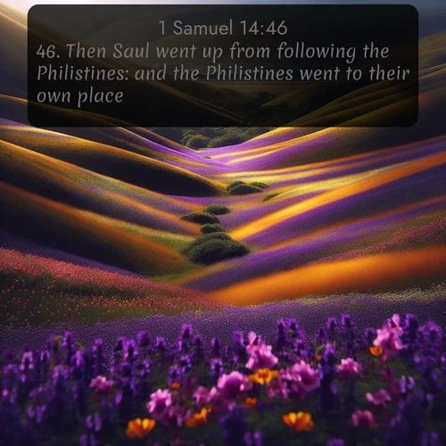 citation biblique : 46. Then Saul went up from following the Philistines: and the Philistines went to their own place.
 sur fond image nature