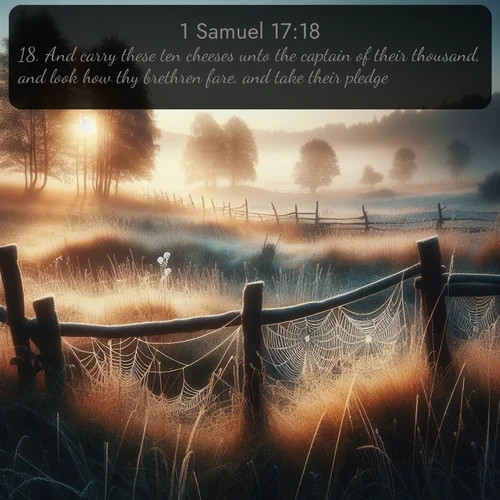 citation biblique : 18. And carry these ten cheeses unto the captain of their thousand, and look how thy brethren fare, and take their pledge.
 sur fond image nature