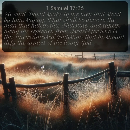 citation biblique : 26. And David spake to the men that stood by him, saying, What shall be done to the man that killeth this Philistine, and taketh away the reproach from Israel? for who is this uncircumcised Philistine, that he should defy the armies of the living God?
 sur fond image nature