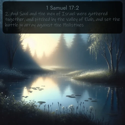 citation biblique : 2. And Saul and the men of Israel were gathered together, and pitched by the valley of Elah, and set the battle in array against the Philistines.
 sur fond image nature