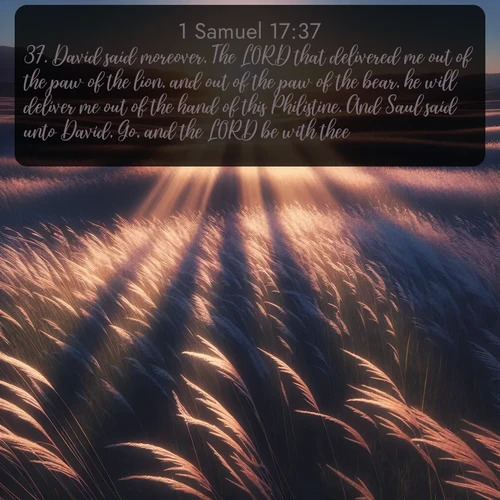 citation biblique : 37. David said moreover, The LORD that delivered me out of the paw of the lion, and out of the paw of the bear, he will deliver me out of the hand of this Philistine. And Saul said unto David, Go, and the LORD be with thee.
 sur fond image nature