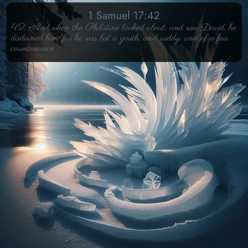 citation biblique : 42. And when the Philistine looked about, and saw David, he disdained him: for he was but a youth, and ruddy, and of a fair countenance.
 sur fond image nature