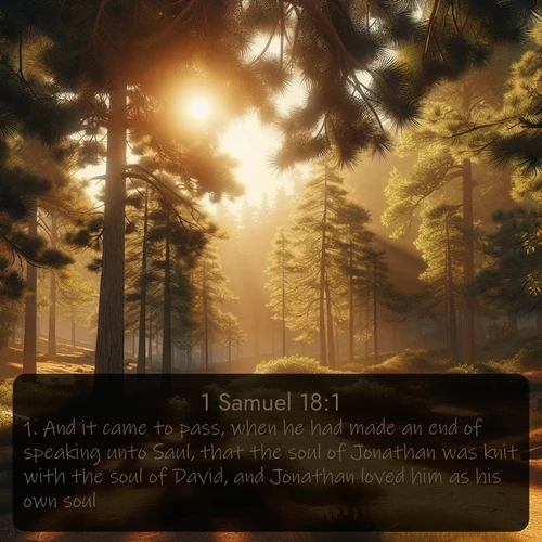 citation biblique : 1. And it came to pass, when he had made an end of speaking unto Saul, that the soul of Jonathan was knit with the soul of David, and Jonathan loved him as his own soul.
 sur fond image nature