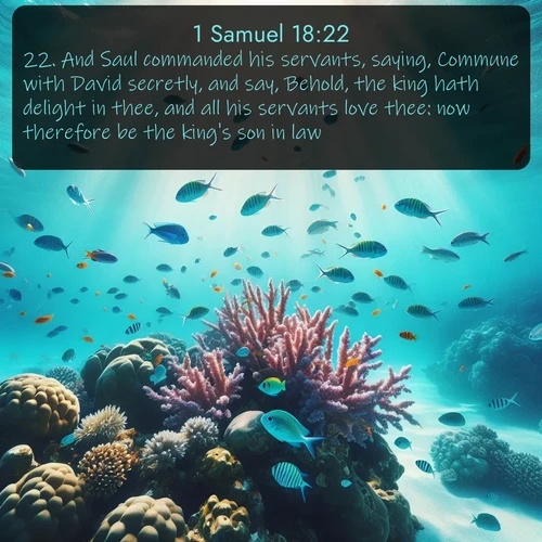 citation biblique : 22. And Saul commanded his servants, saying, Commune with David secretly, and say, Behold, the king hath delight in thee, and all his servants love thee: now therefore be the king&#039;s son in law.
 sur fond image nature