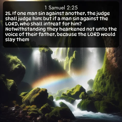 citation biblique : 25. If one man sin against another, the judge shall judge him: but if a man sin against the LORD, who shall intreat for him? Notwithstanding they hearkened not unto the voice of their father, because the LORD would slay them.
 sur fond image nature