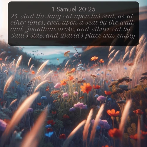 citation biblique : 25. And the king sat upon his seat, as at other times, even upon a seat by the wall: and Jonathan arose, and Abner sat by Saul&#039;s side, and David&#039;s place was empty.
 sur fond image nature