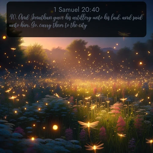 citation biblique : 40. And Jonathan gave his artillery unto his lad, and said unto him, Go, carry them to the city.
 sur fond image nature