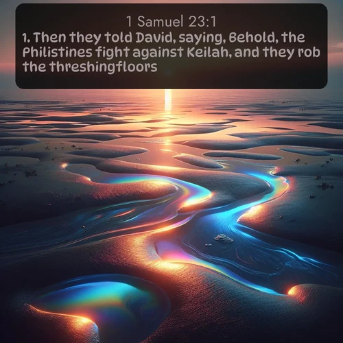 citation biblique : 1. Then they told David, saying, Behold, the Philistines fight against Keilah, and they rob the threshingfloors.
 sur fond image nature