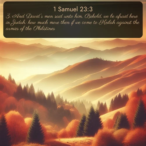 citation biblique : 3. And David&#039;s men said unto him, Behold, we be afraid here in Judah: how much more then if we come to Keilah against the armies of the Philistines?
 sur fond image nature