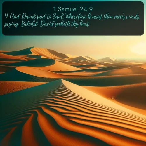 citation biblique : 9. And David said to Saul, Wherefore hearest thou men&#039;s words, saying, Behold, David seeketh thy hurt?
 sur fond image nature