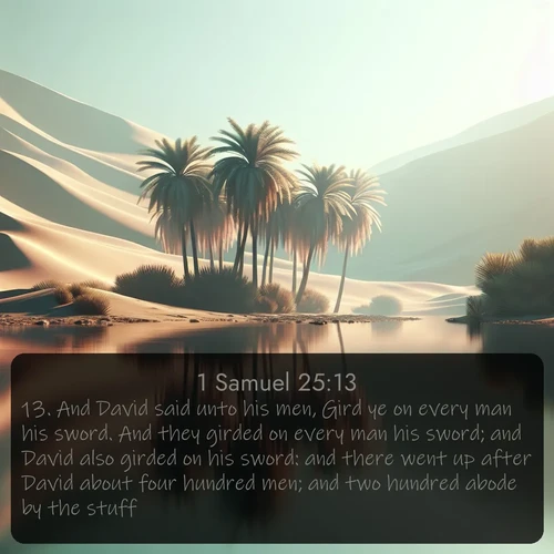 citation biblique : 13. And David said unto his men, Gird ye on every man his sword. And they girded on every man his sword; and David also girded on his sword: and there went up after David about four hundred men; and two hundred abode by the stuff.
 sur fond image nature