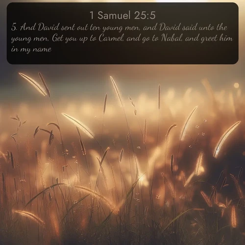 citation biblique : 5. And David sent out ten young men, and David said unto the young men, Get you up to Carmel, and go to Nabal, and greet him in my name:
 sur fond image nature