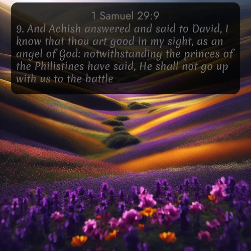 citation biblique : 9. And Achish answered and said to David, I know that thou art good in my sight, as an angel of God: notwithstanding the princes of the Philistines have said, He shall not go up with us to the battle.
 sur fond image nature