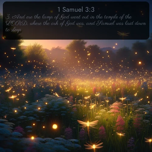 citation biblique : 3. And ere the lamp of God went out in the temple of the LORD, where the ark of God was, and Samuel was laid down to sleep;
 sur fond image nature
