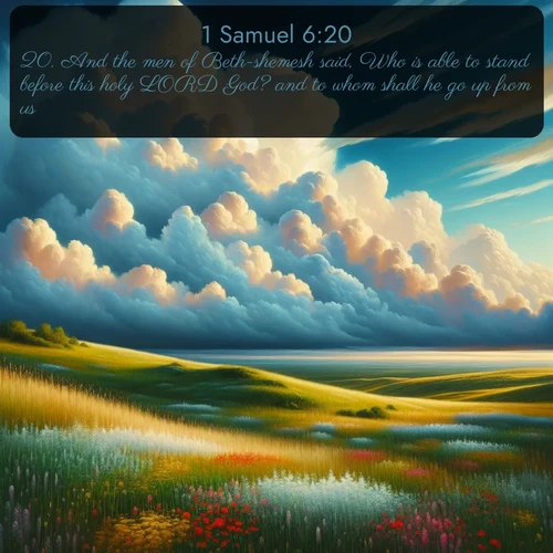 citation biblique : 20. And the men of Beth-shemesh said, Who is able to stand before this holy LORD God? and to whom shall he go up from us?
 sur fond image nature