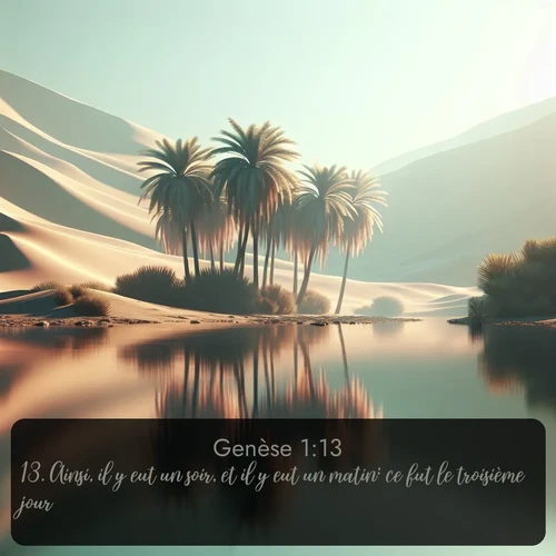 Segond Genèse  ; image nature: image avec le verset biblique :Ainsi, il y eut un soir, et il y eut un matin: ce fut le troisième jour. ;  ; 1:13