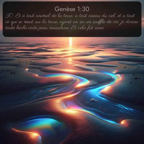 Segond Genèse  ; image nature: image avec le verset biblique :Et à tout animal de la terre, à tout oiseau du ciel, et à tout ce qui se meut sur la terre, ayant en soi un souffle de vie, je donne toute herbe verte pour nourriture. Et cela fut ainsi. ;  ; 1:30