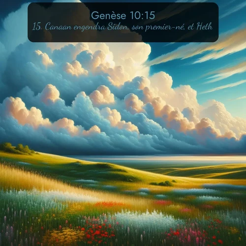 Segond Genèse  ; image nature: image avec le verset biblique :Canaan engendra Sidon, son premier-né, et Heth; ;  ; 10:15