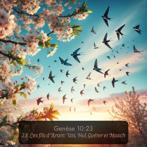 Segond Genèse  ; image nature: image avec le verset biblique :Les fils d&#039;Aram: Uts, Hul, Guéter et Masch. ;  ; 10:23
