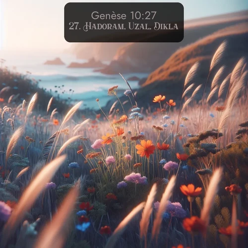 Segond Genèse  ; image nature: image avec le verset biblique :Hadoram, Uzal, Dikla, ;  ; 10:27