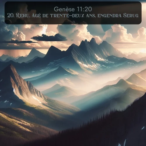 Segond Genèse  ; image nature: image avec le verset biblique :Rehu, âgé de trente-deux ans, engendra Serug. ;  ; 11:20